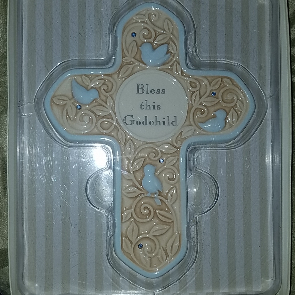 Ceramic cross.  Blue. Baptism gift.